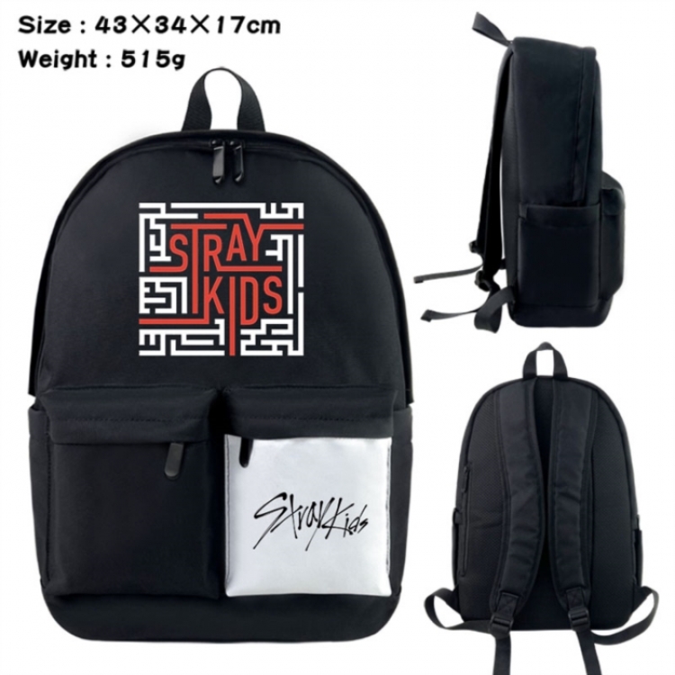straykids Anime black and white classic waterproof canvas backpack 43X34X17CM