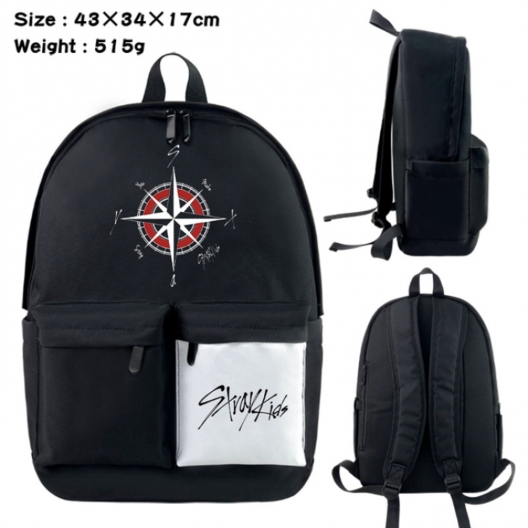 straykids Anime black and white classic waterproof canvas backpack 43X34X17CM