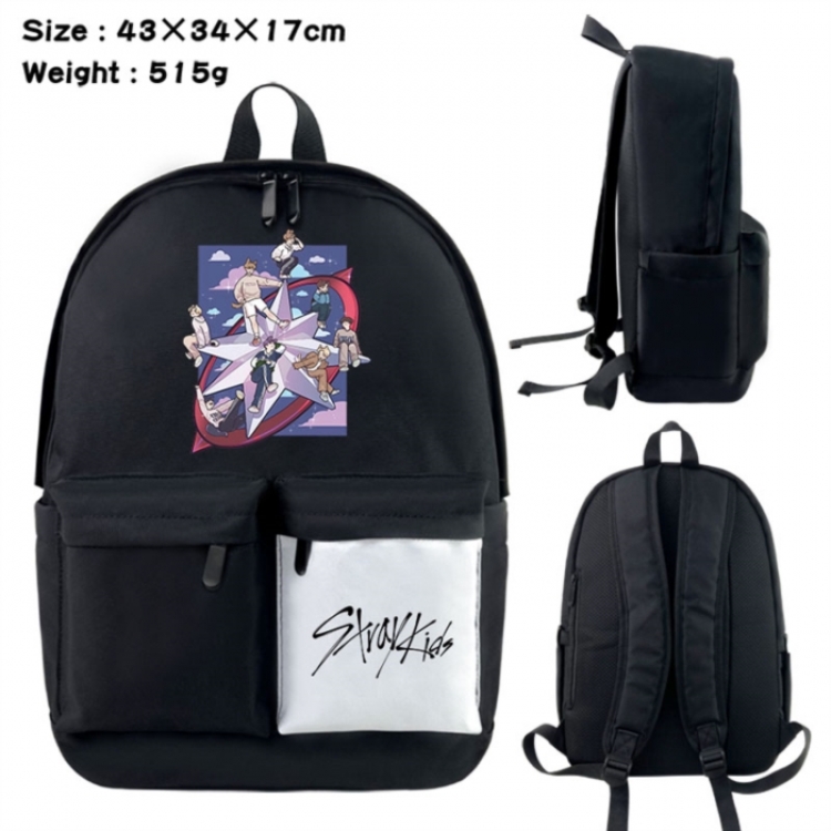 straykids Anime black and white classic waterproof canvas backpack 43X34X17CM