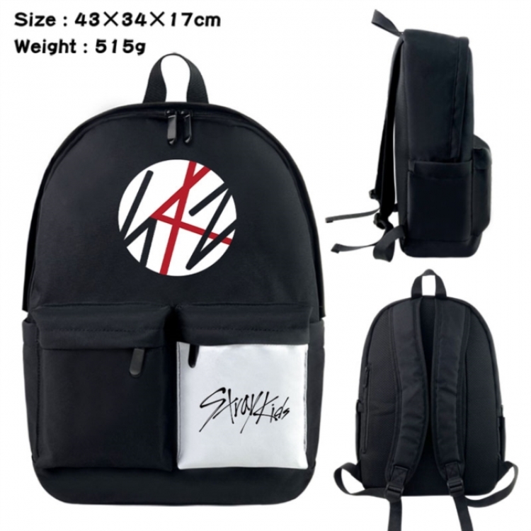 straykids Anime black and white classic waterproof canvas backpack 43X34X17CM