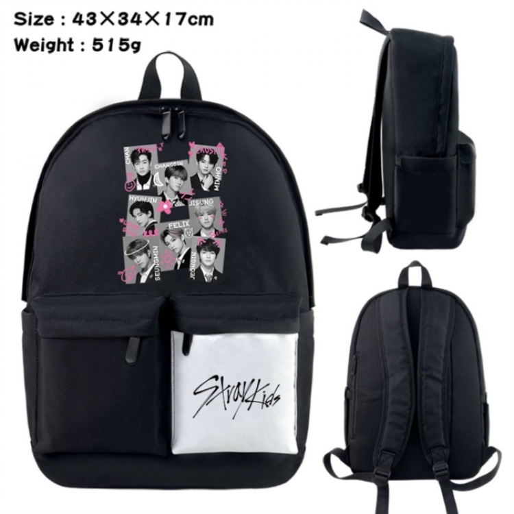 straykids Anime black and white classic waterproof canvas backpack 43X34X17CM