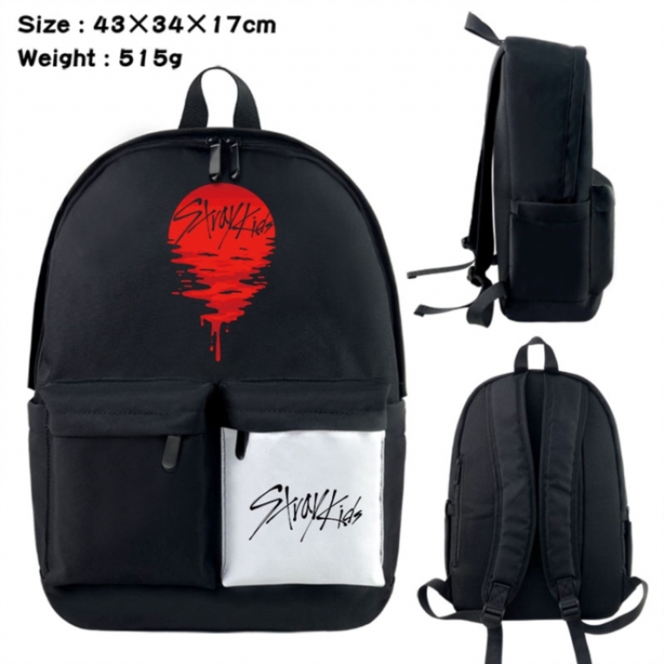 straykids Anime black and white classic waterproof canvas backpack 43X34X17CM