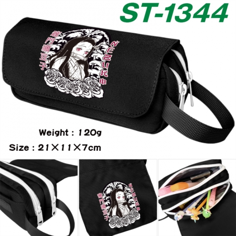 Demon Slayer Kimets Anime waterproof canvas portable double-layer pencil bag cosmetic bag 21x11x7cm