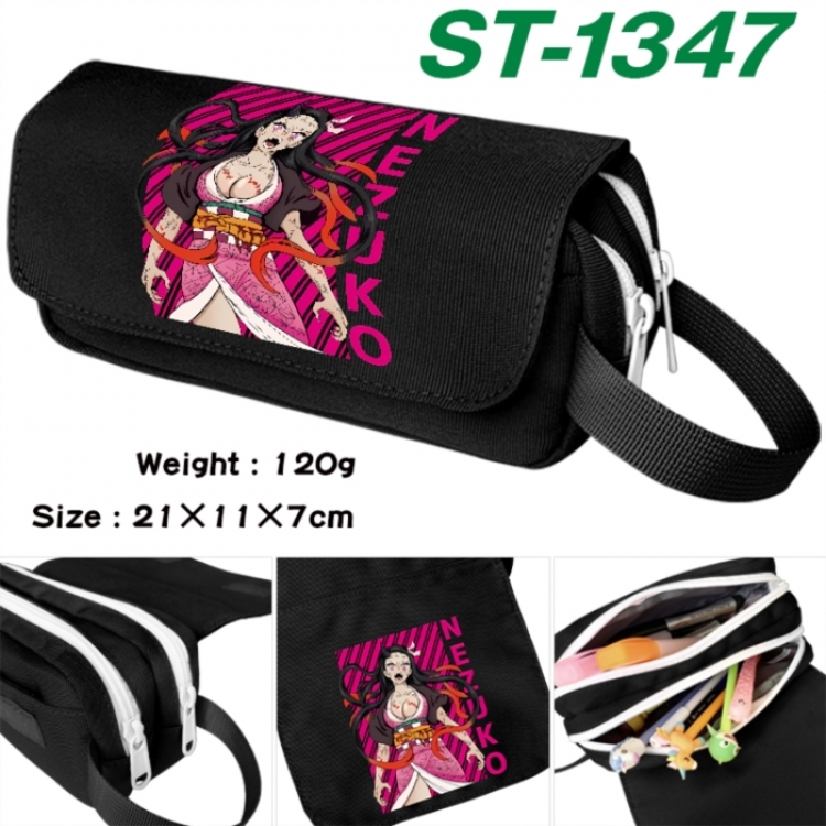 Demon Slayer Kimets Anime waterproof canvas portable double-layer pencil bag cosmetic bag 21x11x7cm