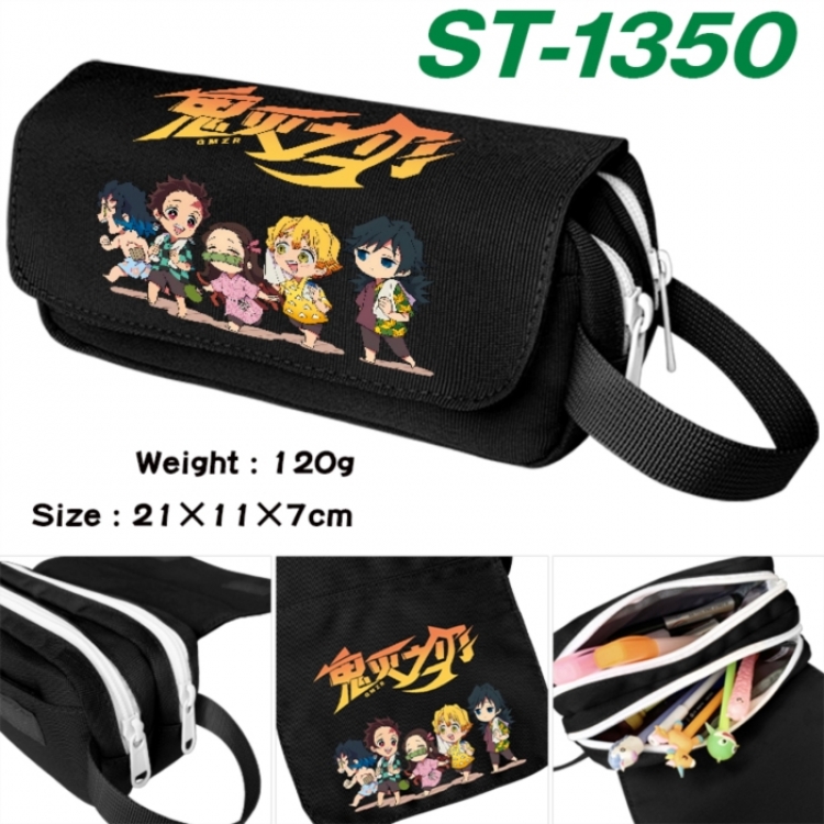 Demon Slayer Kimets Anime waterproof canvas portable double-layer pencil bag cosmetic bag 21x11x7cm