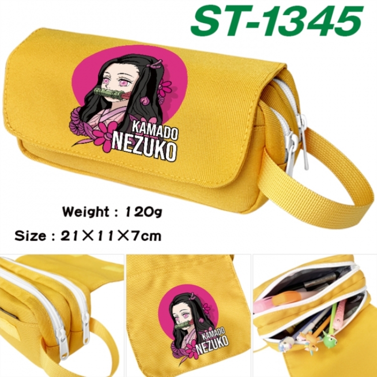Demon Slayer Kimets Anime waterproof canvas portable double-layer pencil bag cosmetic bag 21x11x7cm