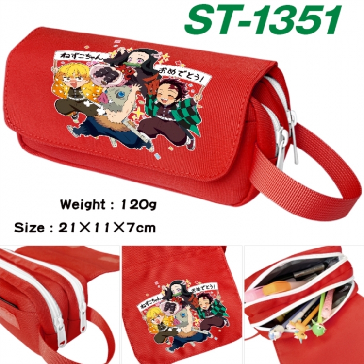 Demon Slayer Kimets Anime waterproof canvas portable double-layer pencil bag cosmetic bag 21x11x7cm