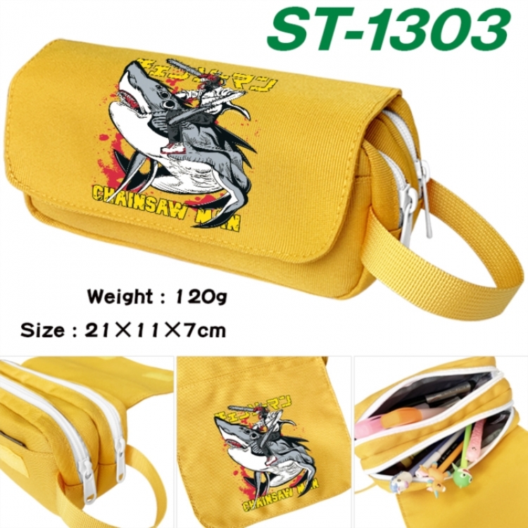 Chainsaw Man Anime waterproof canvas portable double-layer pencil bag cosmetic bag 21x11x7cm
