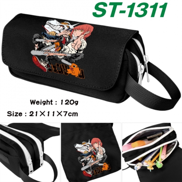 Chainsaw Man Anime waterproof canvas portable double-layer pencil bag cosmetic bag 21x11x7cm