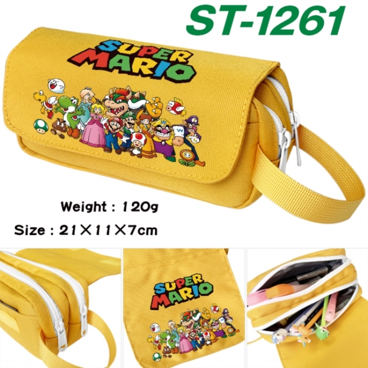 Super Mario Anime waterproof canvas portable double-layer pencil bag cosmetic bag 21x11x7cm