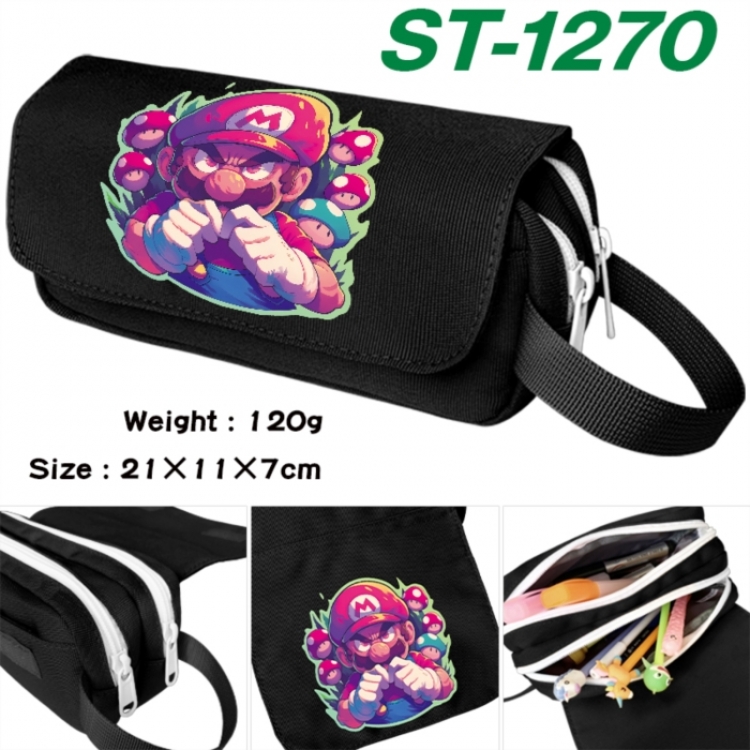 Super Mario Anime waterproof canvas portable double-layer pencil bag cosmetic bag 21x11x7cm