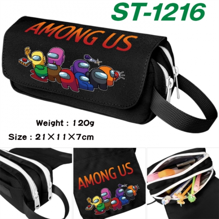 Among us Anime waterproof canvas portable double-layer pencil bag cosmetic bag 21x11x7cm