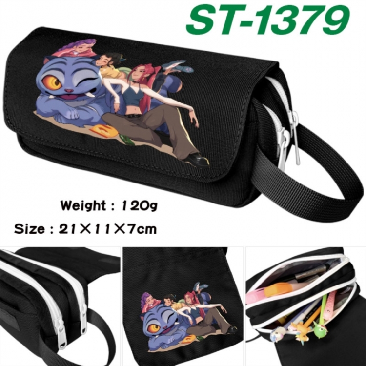 K-Pop Demon Hunters Anime waterproof canvas portable double-layer pencil bag cosmetic bag 21x11x7cm