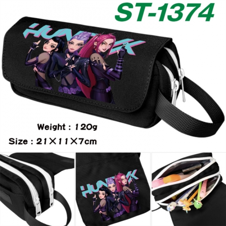 K-Pop Demon Hunters Anime waterproof canvas portable double-layer pencil bag cosmetic bag 21x11x7cm