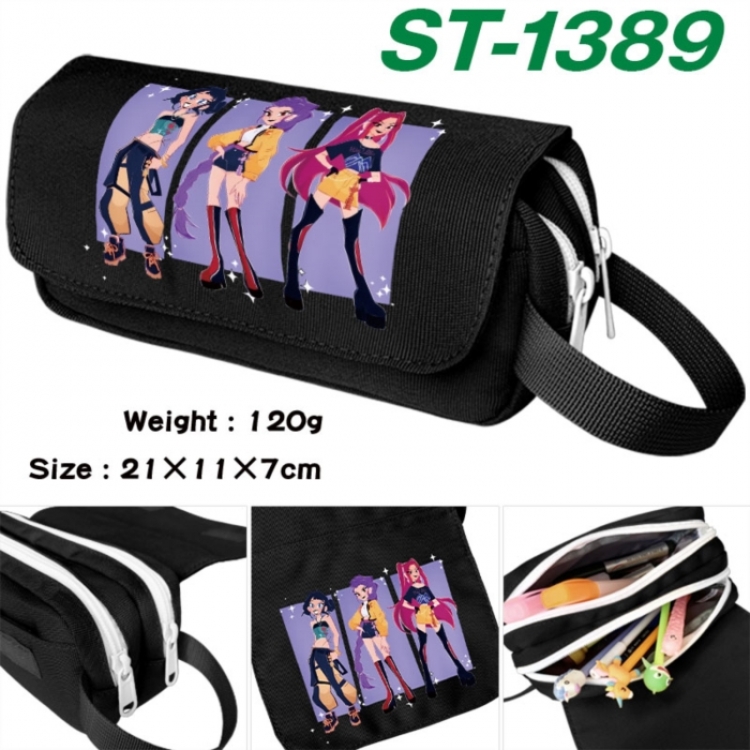 K-Pop Demon Hunters Anime waterproof canvas portable double-layer pencil bag cosmetic bag 21x11x7cm