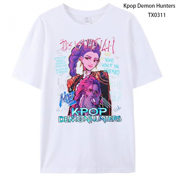 K-Pop Demon Hunters Anime peripheral printed pure cotton T-shirt from S to 4XL