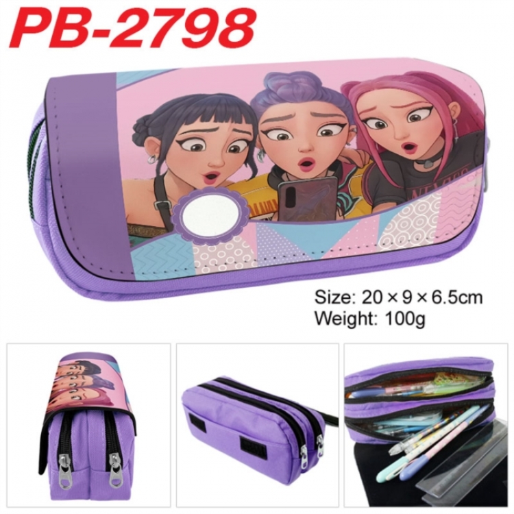K-Pop Demon Hunters Anime double-layer pu leather printing pencil case 20x9x6.5cm