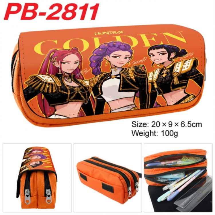 K-Pop Demon Hunters Anime double-layer pu leather printing pencil case 20x9x6.5cm
