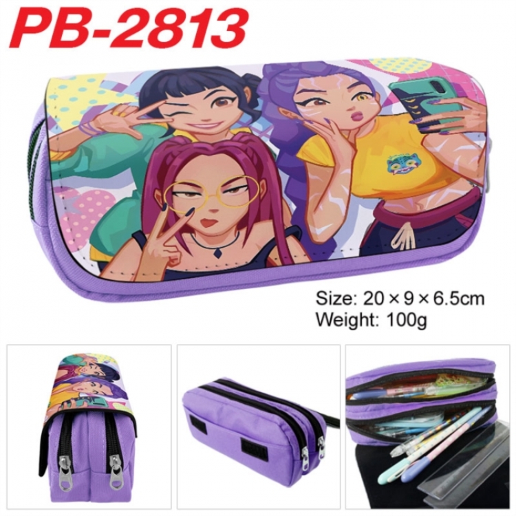 K-Pop Demon Hunters Anime double-layer pu leather printing pencil case 20x9x6.5cm