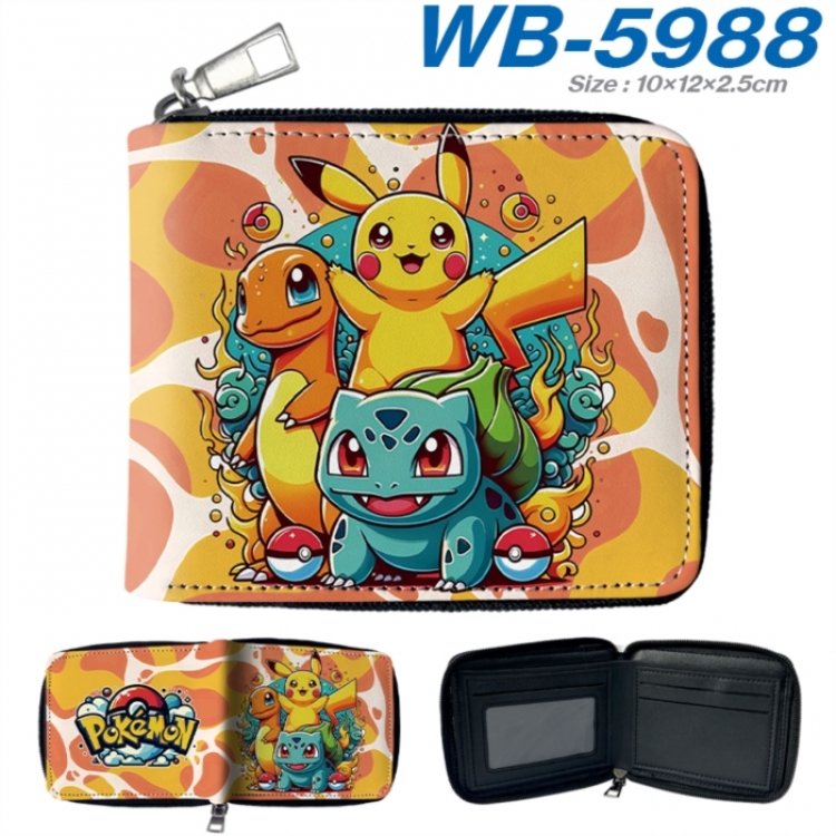 Pokemon Anime color short full zip folding wallet 10x12x2.5cm
