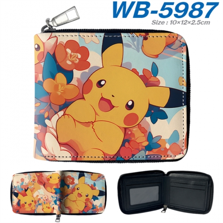 Pokemon Anime color short full zip folding wallet 10x12x2.5cm