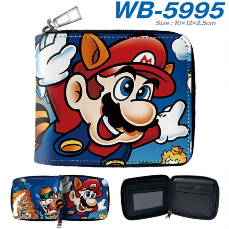 Super Mario Anime color short full zip folding wallet 10x12x2.5cm