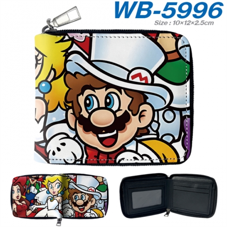 Super Mario Anime color short full zip folding wallet 10x12x2.5cm