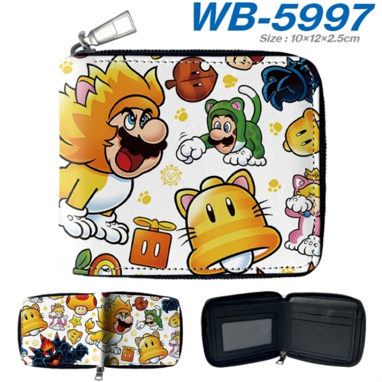 Super Mario Anime color short full zip folding wallet 10x12x2.5cm