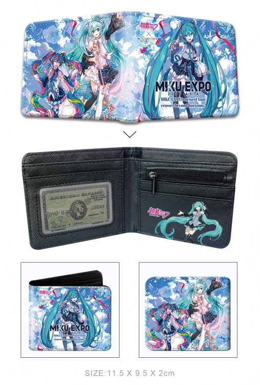 Hatsune Miku 3D concave convex two fold short card wallet wallet wallet 11X9.5X2cm 65G