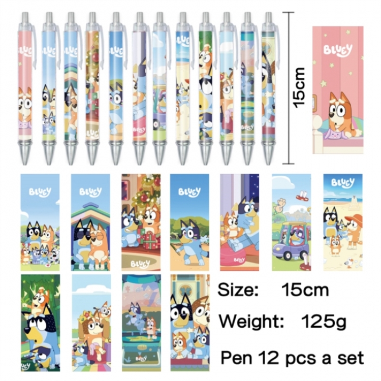 Bluey Anime peripheral student color picture ballpoint pen neutral pen 15cm a set of 12