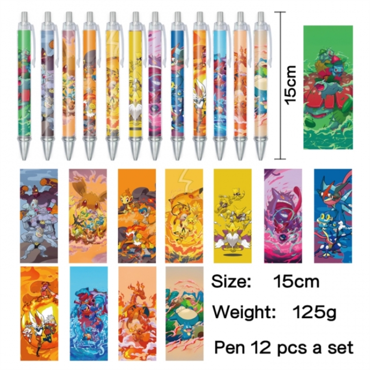 Pokemon Anime peripheral student color picture ballpoint pen neutral pen 15cm a set of 12