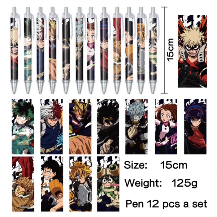 My Hero Academia Anime peripheral student color picture ballpoint pen neutral pen 15cm a set of 12