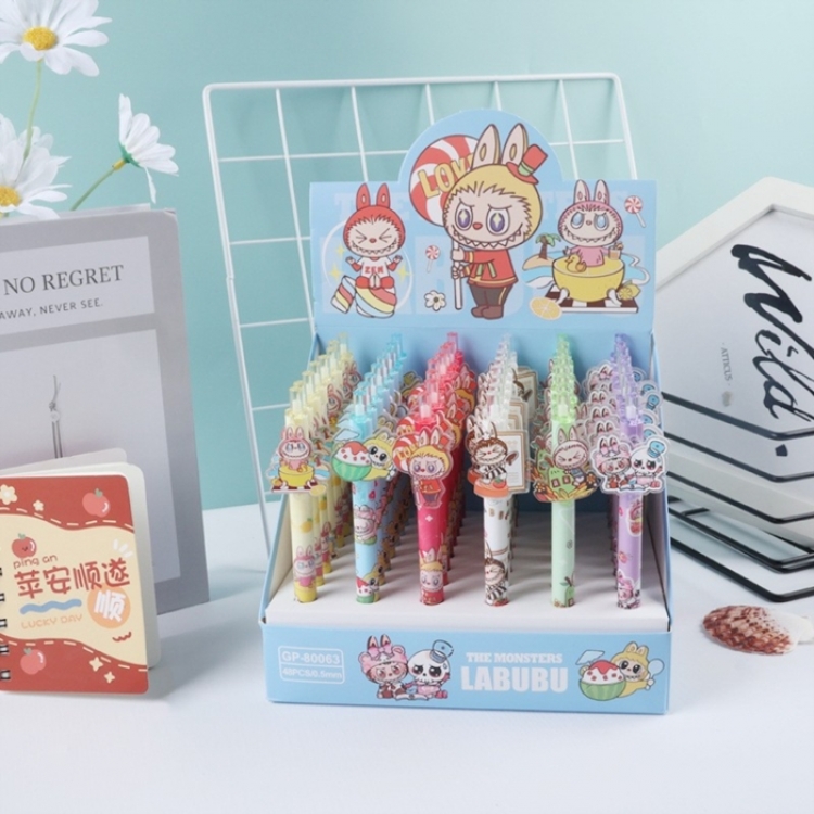 Labubu Patch style cartoon anime box with black neutral pen a set of 48