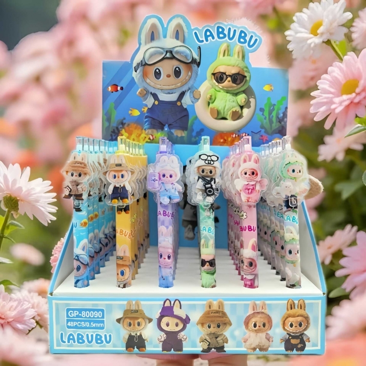 Labubu Patch style cartoon anime box with black neutral pen a set of 48