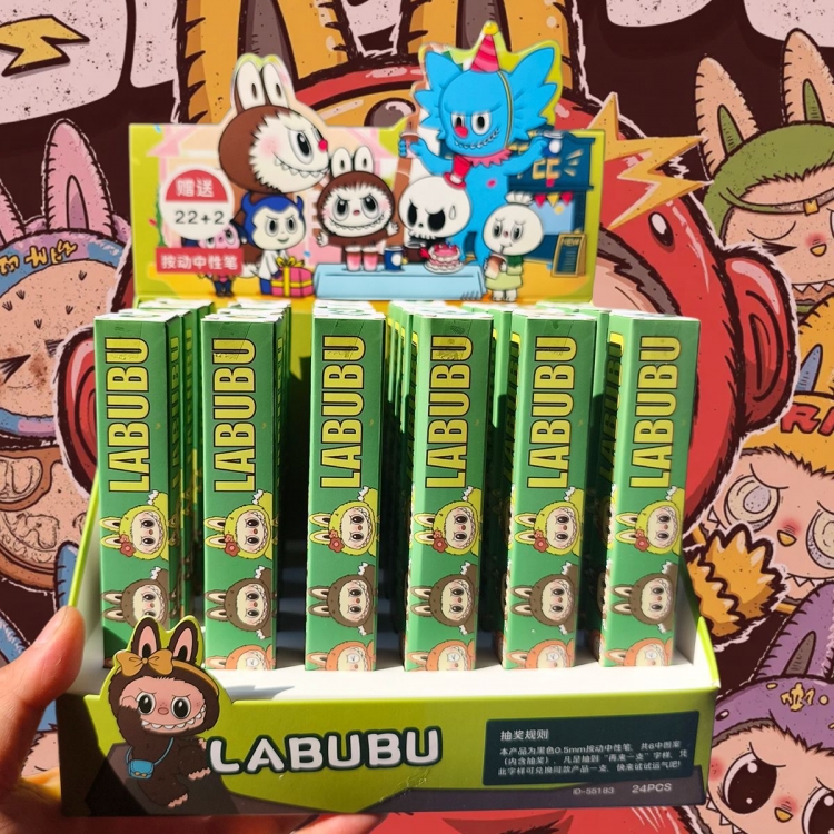 Labubu Cartoon peripheral anime cartoon pen trend blind box pen student stationery box a set of 24