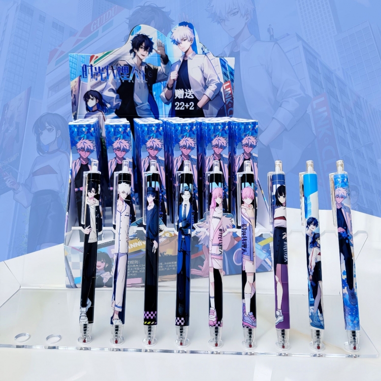 Time agent Cartoon peripheral anime cartoon pen trend blind box pen student stationery box a set of 24