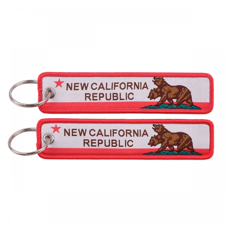 NEW CALIFORNIA REPUBLIC Double sided color woven label keychain with thickened hanging rope 13x3cm 10G price for 5 pcs