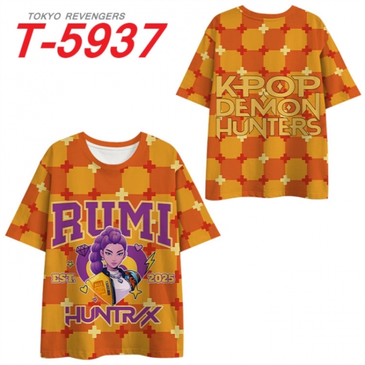K-Pop Demon Hunters Anime Full Color Milk Silk Short Sleeve T-Shirt from S to 6XL