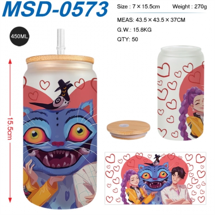 K-Pop:Demon Hunters Anime frosted glass cup with straw 450ML