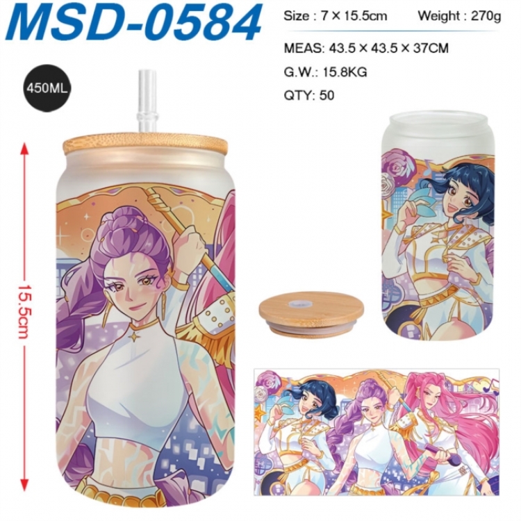 K-Pop:Demon Hunters Anime frosted glass cup with straw 450ML