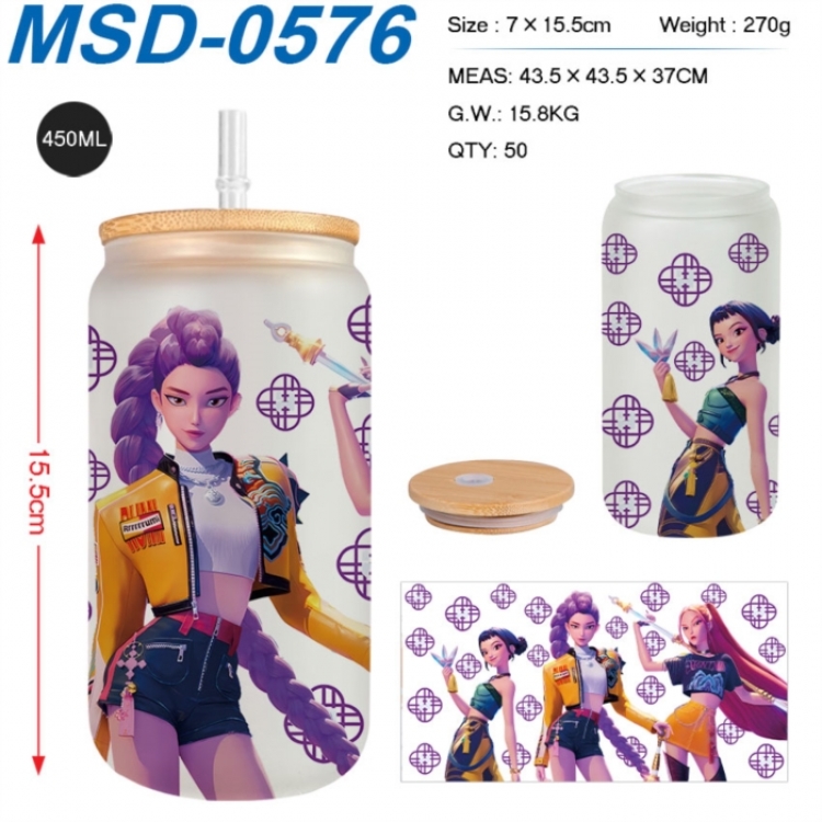 K-Pop:Demon Hunters Anime frosted glass cup with straw 450ML