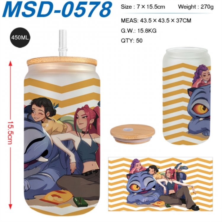 K-Pop:Demon Hunters Anime frosted glass cup with straw 450ML