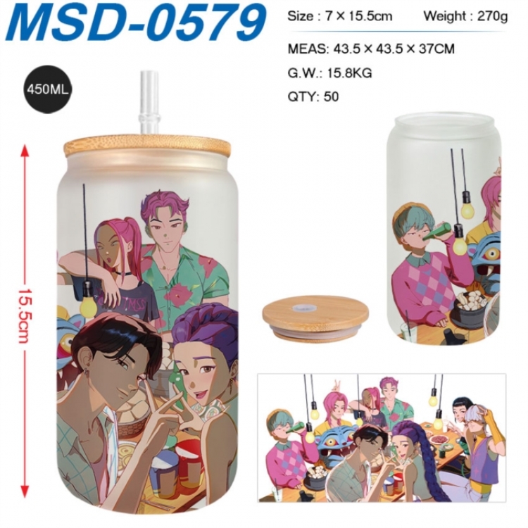 K-Pop:Demon Hunters Anime frosted glass cup with straw 450ML