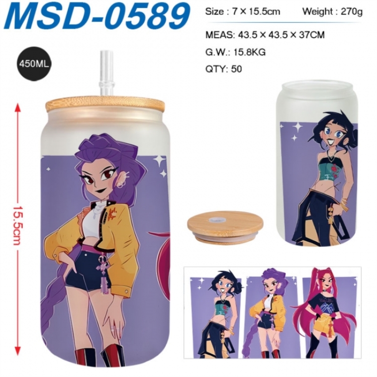 K-Pop:Demon Hunters Anime frosted glass cup with straw 450ML
