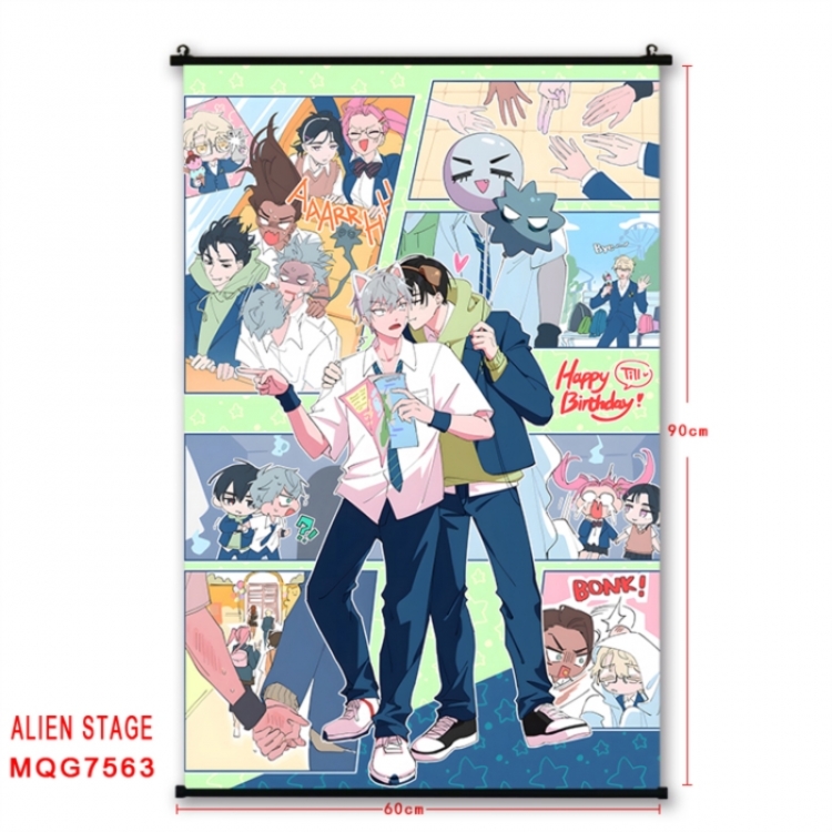 Alien Stage Anime black Plastic rod Cloth painting Satin cloth Wall Scroll 60X90CM 