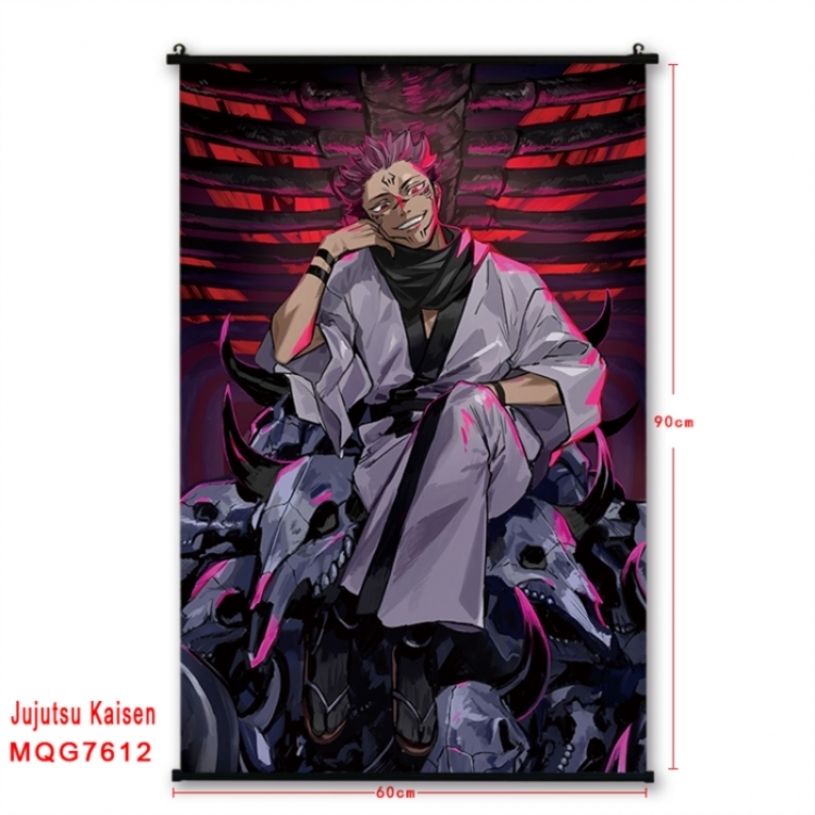 Jujutsu Kaisen Anime black Plastic rod Cloth painting Satin cloth Wall Scroll 60X90CM 