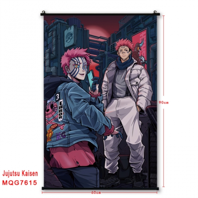Jujutsu Kaisen Anime black Plastic rod Cloth painting Satin cloth Wall Scroll 60X90CM 