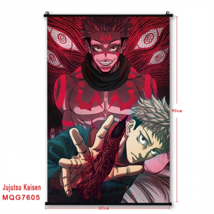 Jujutsu Kaisen Anime black Plastic rod Cloth painting Satin cloth Wall Scroll 60X90CM 