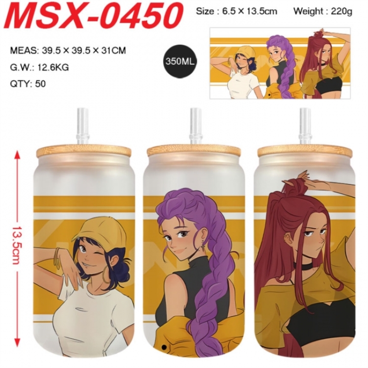 K-Pop:Demon Hunters Anime frosted glass cup with straw 350ML