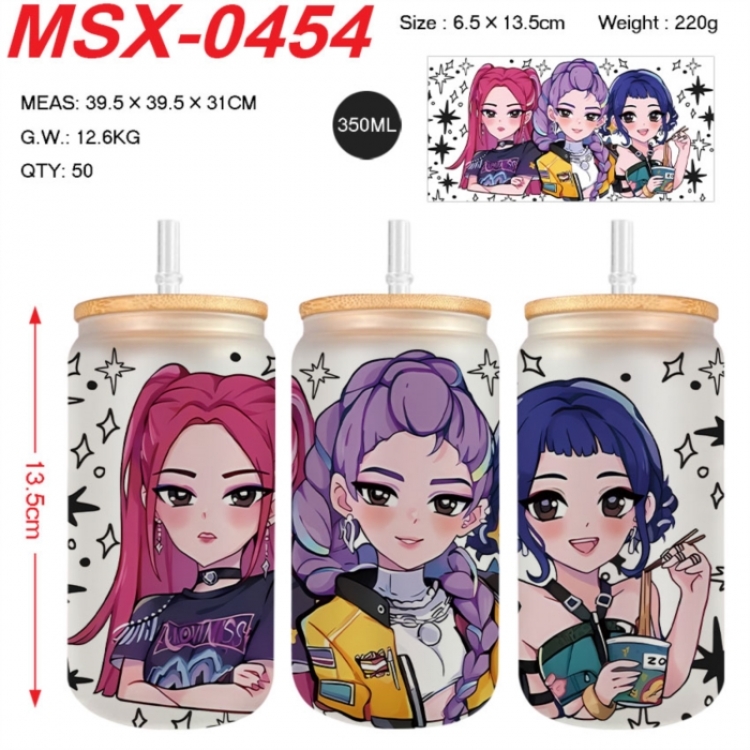 K-Pop:Demon Hunters Anime frosted glass cup with straw 350ML